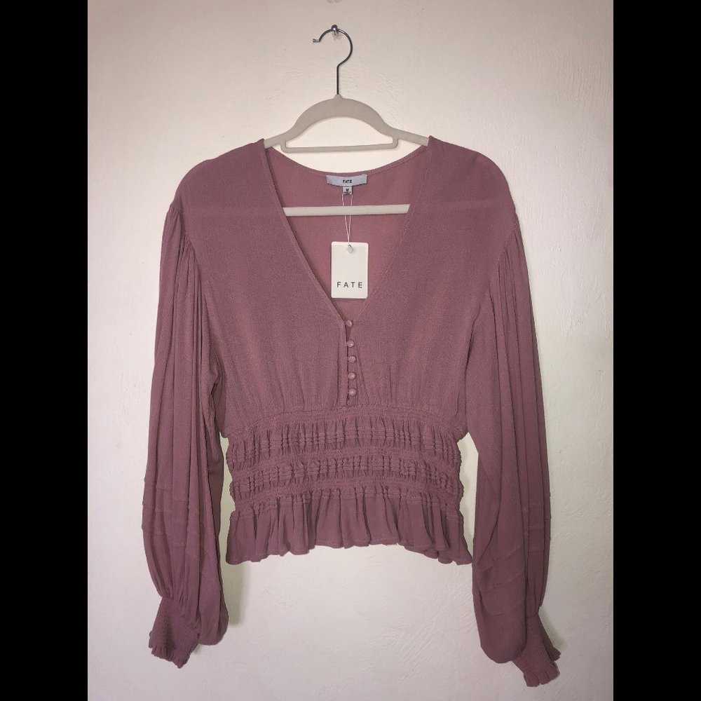 NEW M Fate Bohemian Smocked Waist Vneck Top